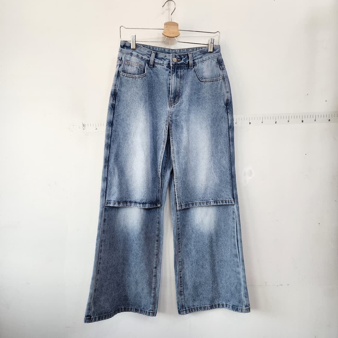 명품 컷아웃 워싱 와이드 데님 팬츠 상품이미지1