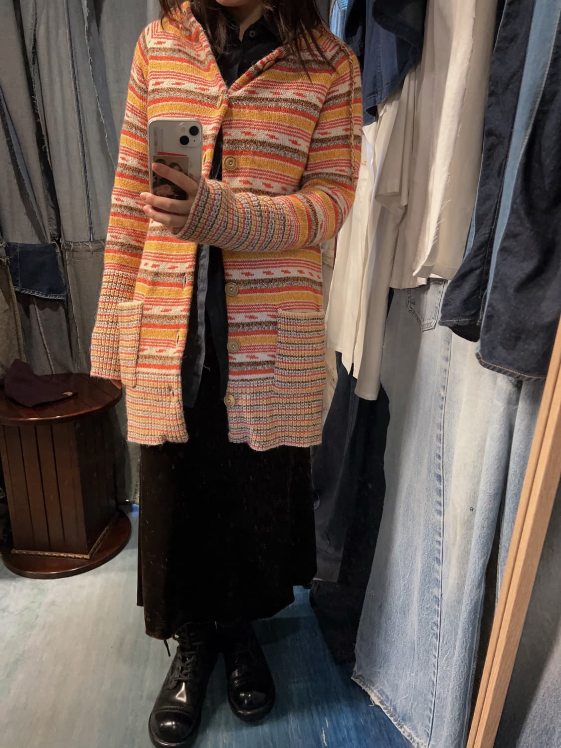 44-55 )CUBE SUGAR Multi-Stripe Knit Coat 상품이미지3