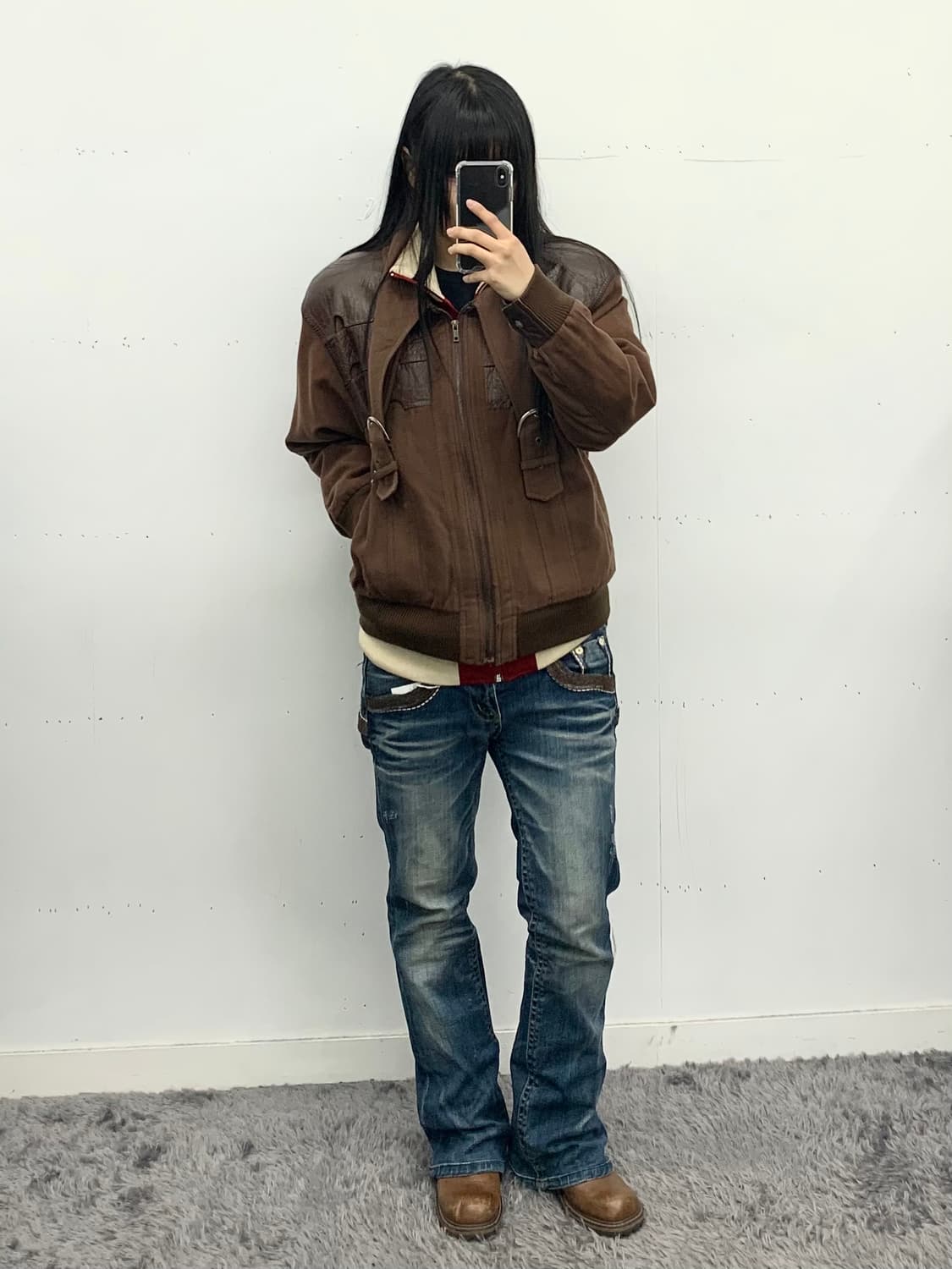 Lolita jeans 레더 디테일 로우라이즈 팬츠 상품이미지3