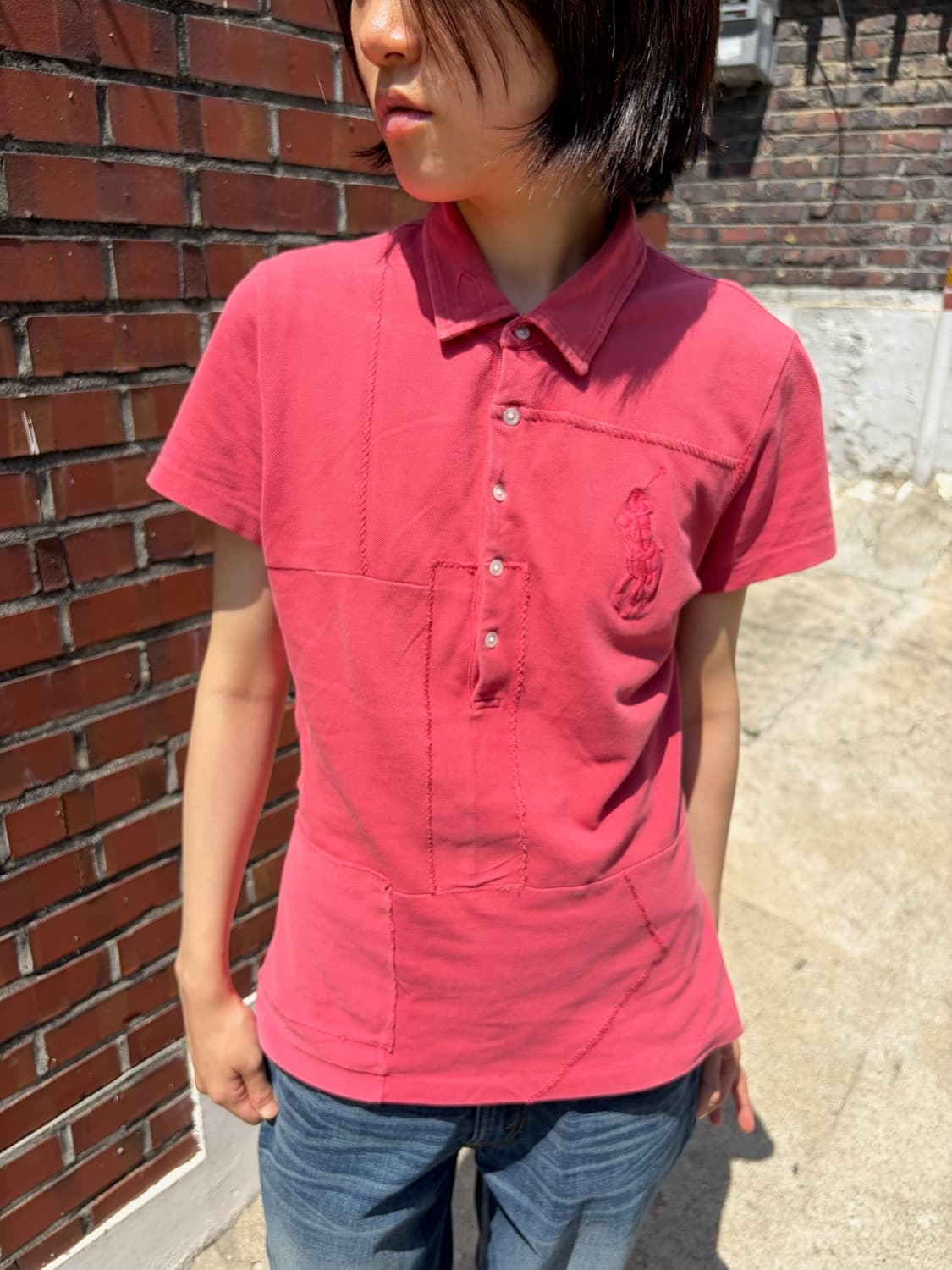 Polo Ralph Lauren 인디 핑크 절개 빅포니 반팔 카라티 L 상품이미지1