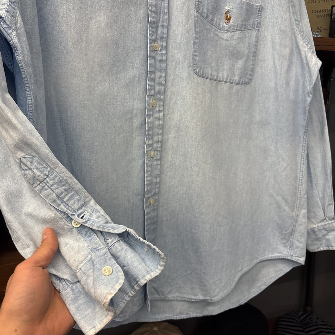 90s 폴로 랄프로렌 빅셔츠 라인 워크포켓 샴브레이셔츠 N1012 상품이미지4