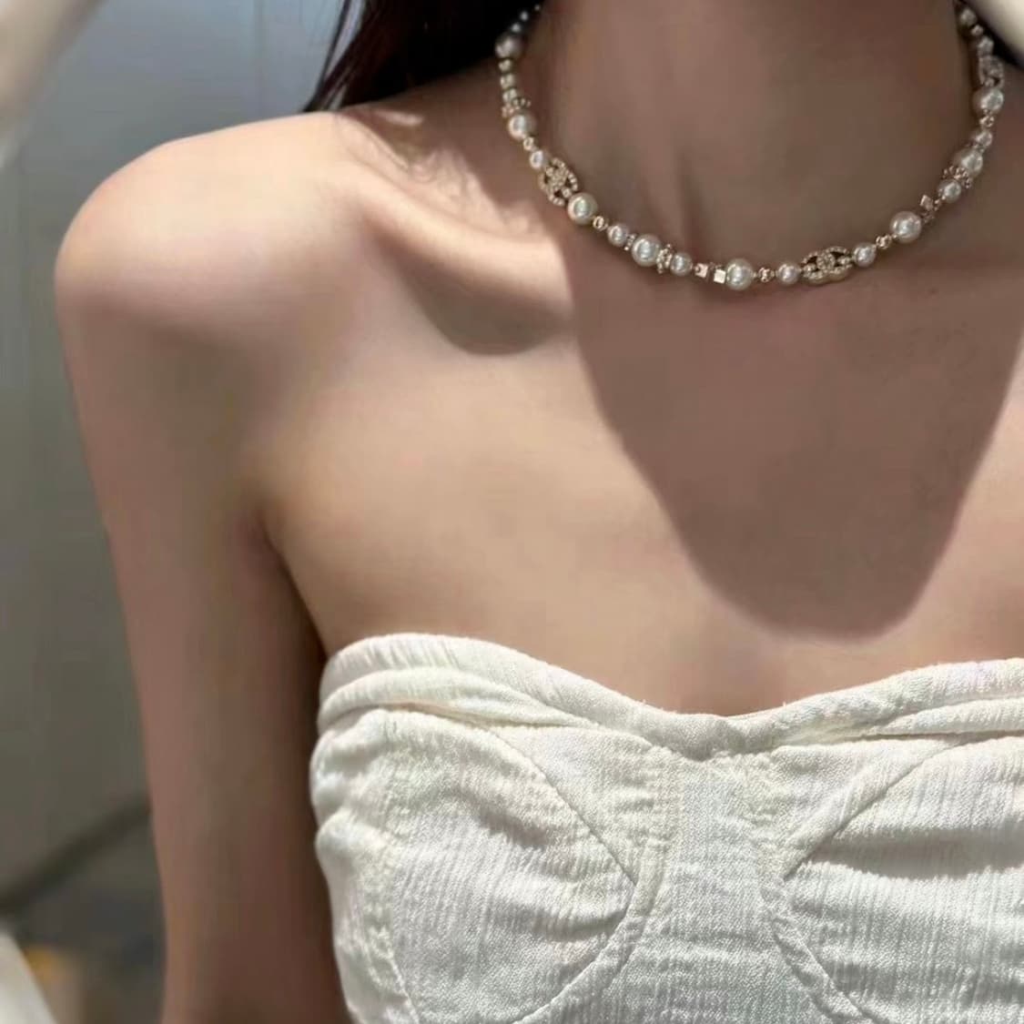 샤넬 정품 업사이클링 cc펄 크리스탈 진주 목걸이 상품이미지4