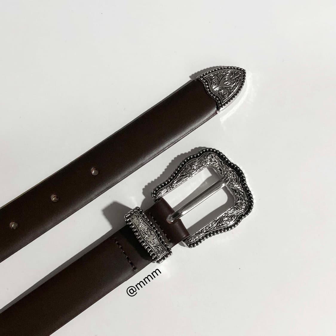 [Unisex] 볼륨 웨스턴 장식 가죽벨트 브라운 상품이미지5