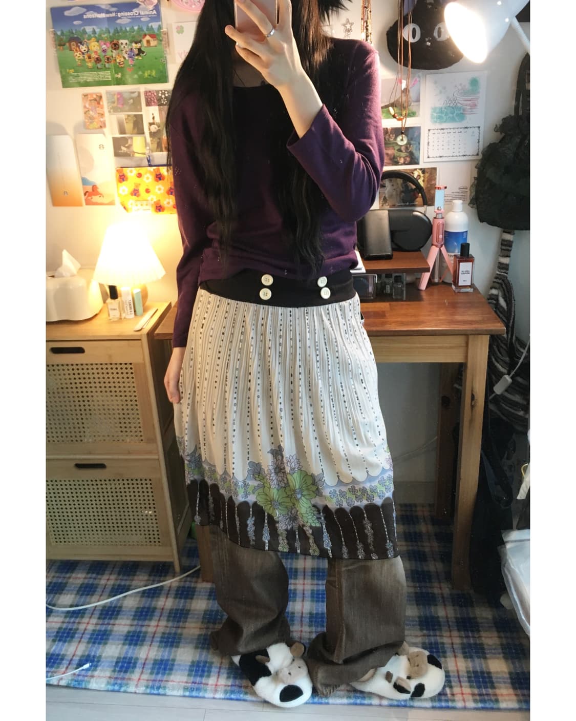 VINTAGE FLOWER CHIFFON SKIRT BROWN 상품이미지3