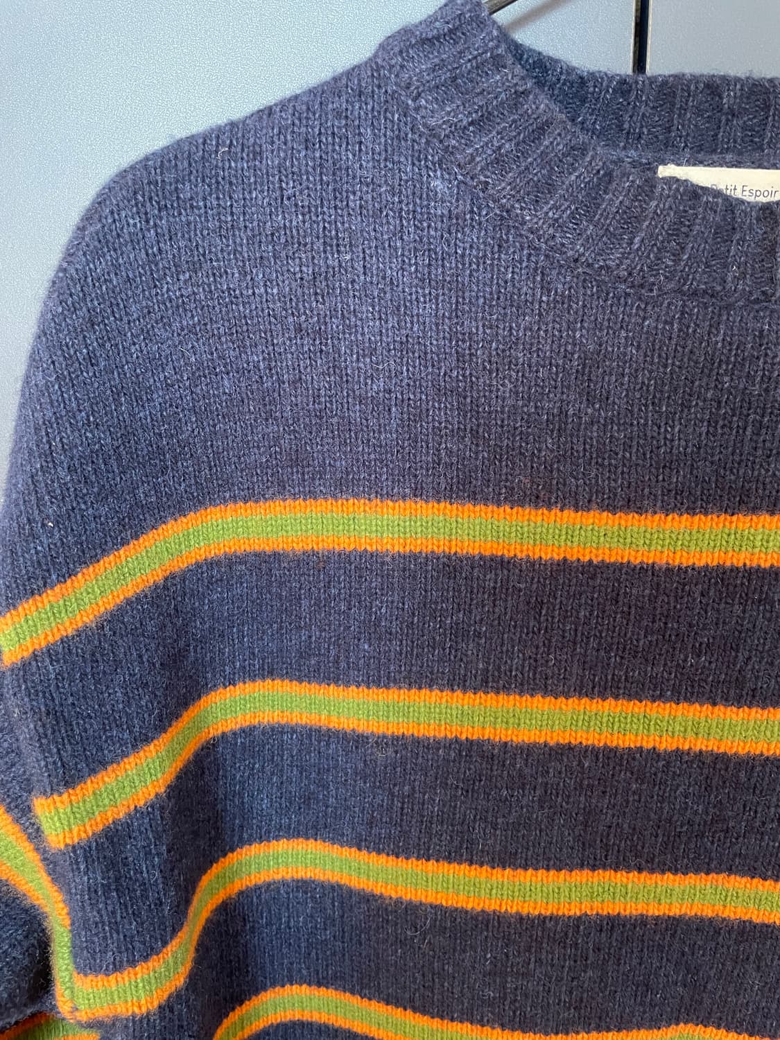 Petit Espoir 뮤트 그린 오렌지 네이비 스트라이프 니트 상품이미지1