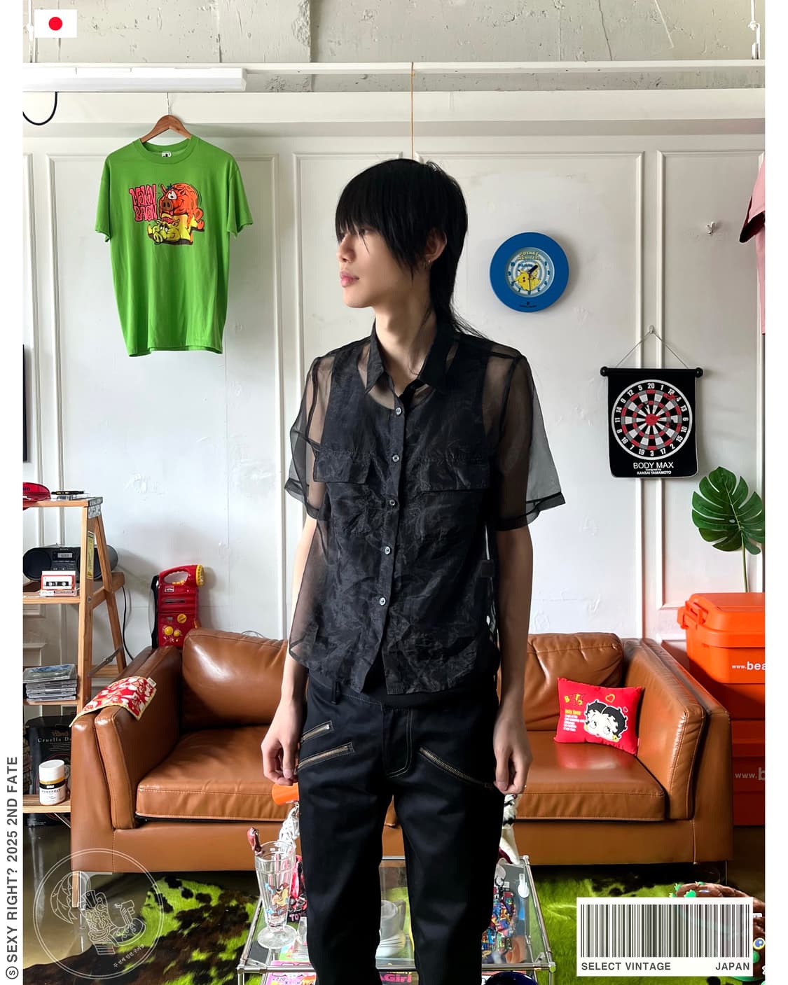 JPN Vintage See Through Black Half Shirt 상품이미지1