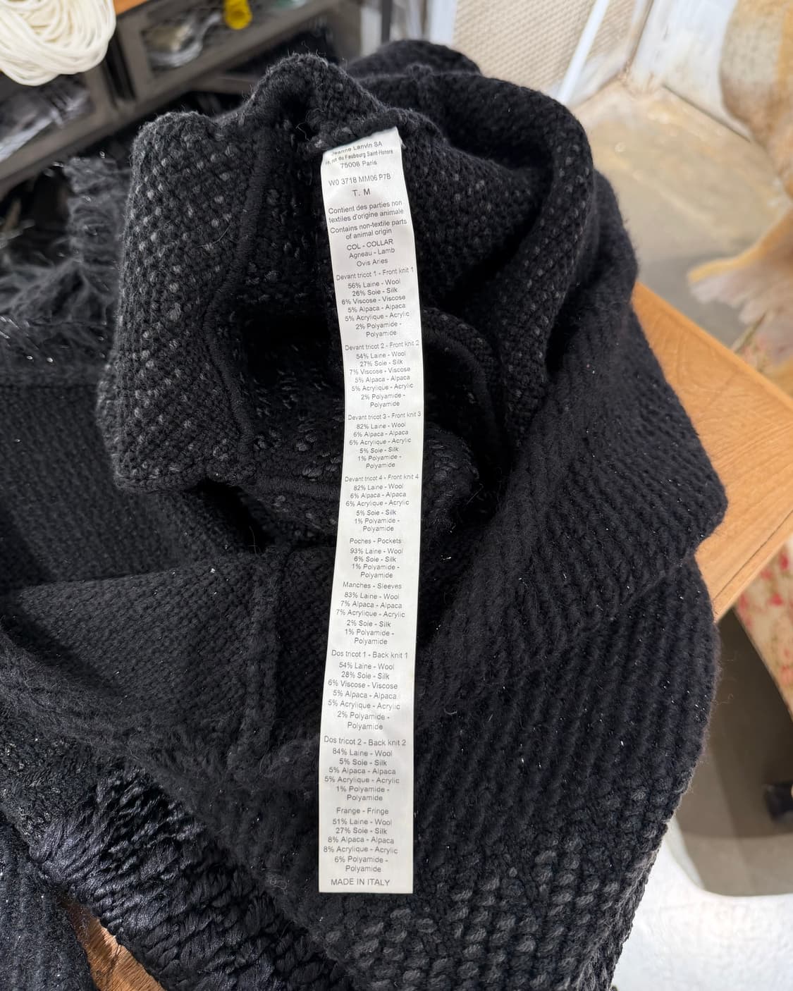 랑방 블랙 울 실크 양털카라 가디건 코트 상품이미지9