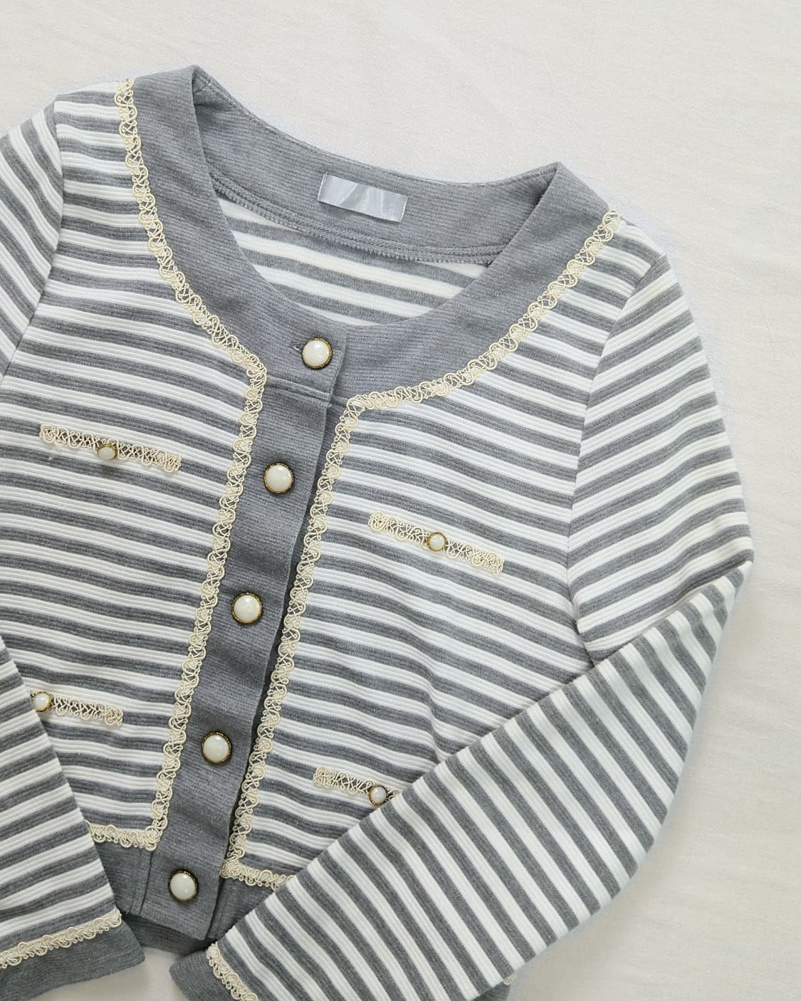 크림 레이스 스트라이프 가디건 상품이미지3