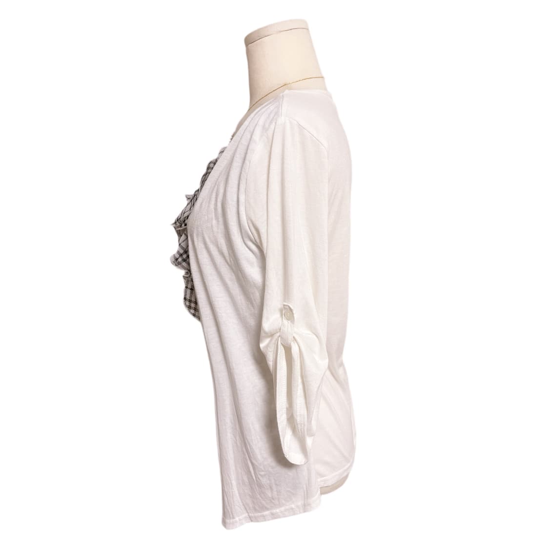 일본 빈티지 버버리깔 레이스 포인트 화이트 노바체크 레이어드 티  상품이미지2