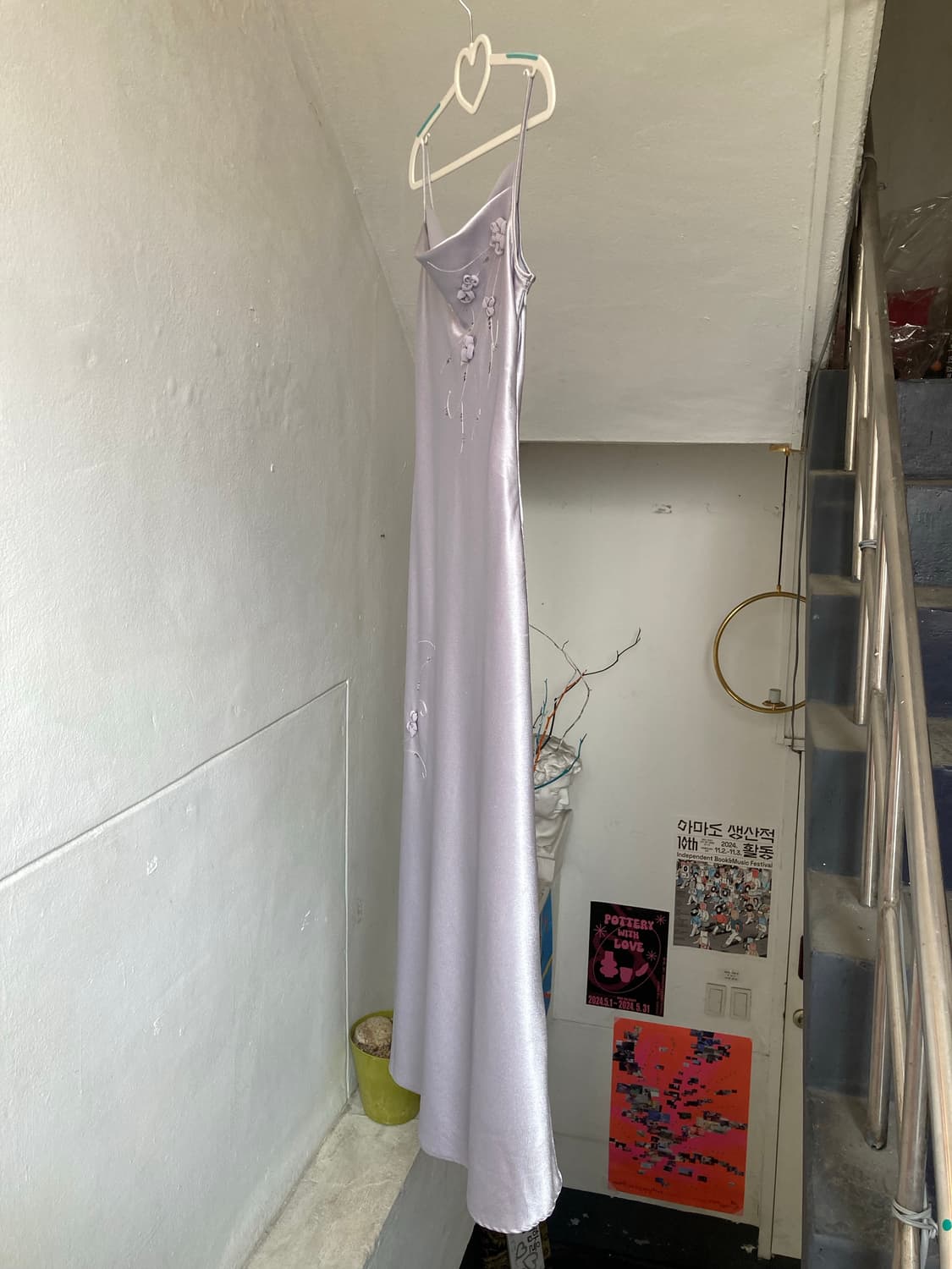 고급미💅 실버 플라워 새틴 파티 드레스 상품이미지4