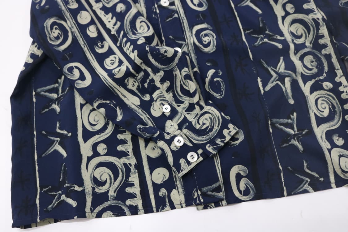 에띠엔 아이그너 빈티지 에스닉 패턴 실크 셔츠 네이비 (L) 상품이미지4