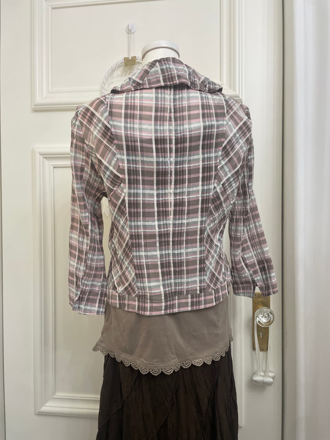 brown pink check cotton jacket&brown lac 상품이미지4