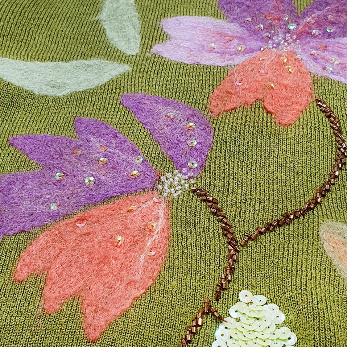 보트넥 플라워 울 녹차 니트 스웨터 상품이미지6