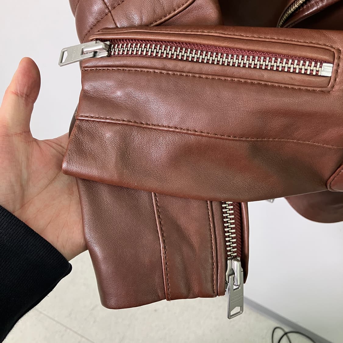 올세인츠 브라운 양가죽 바이커 자켓 34 상품이미지7