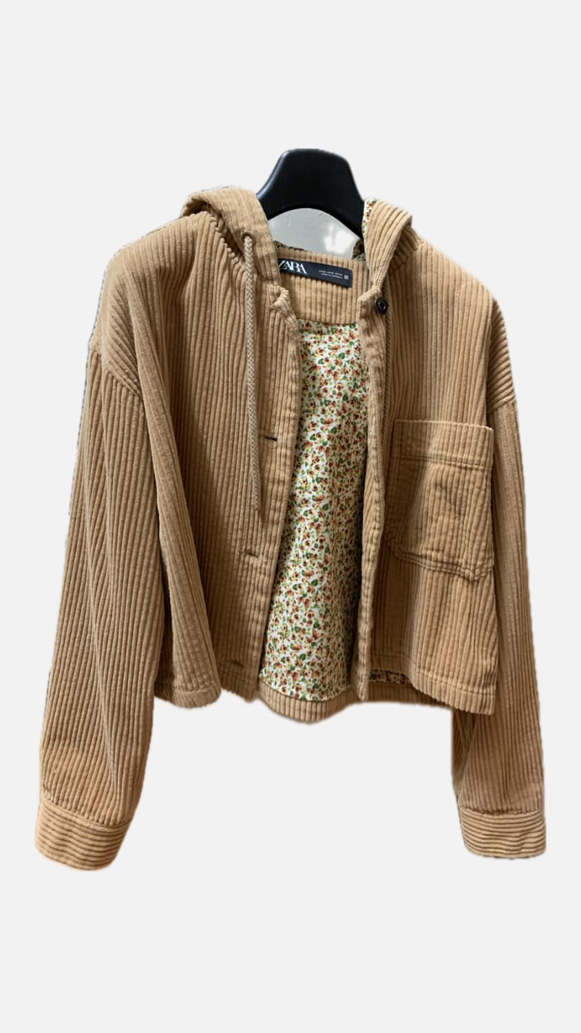 자라 zara 코듀로이 크롭 후드 자켓 베이지 상품이미지1