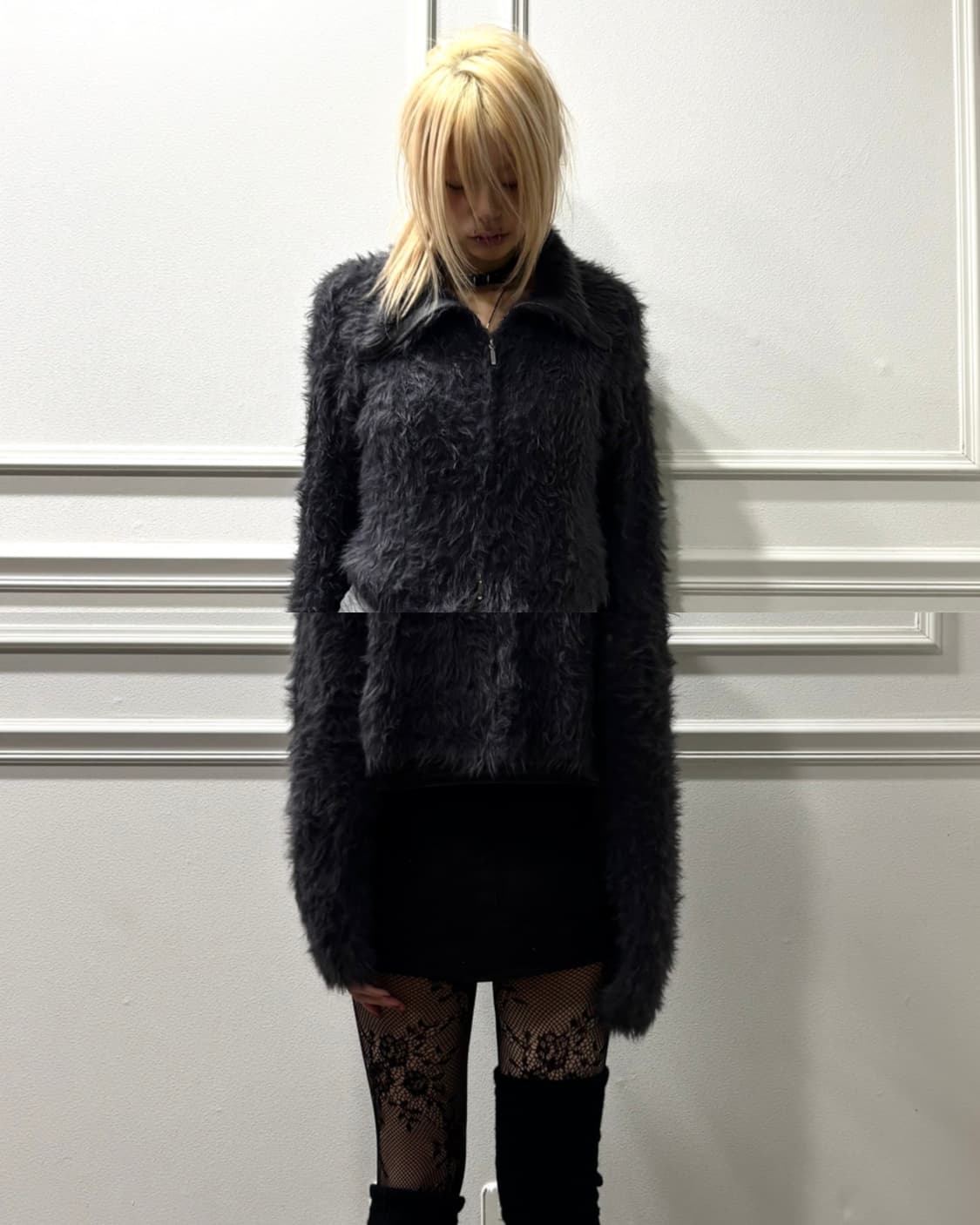 Navy Fur High-Neck 2-way Zip Up 상품이미지1