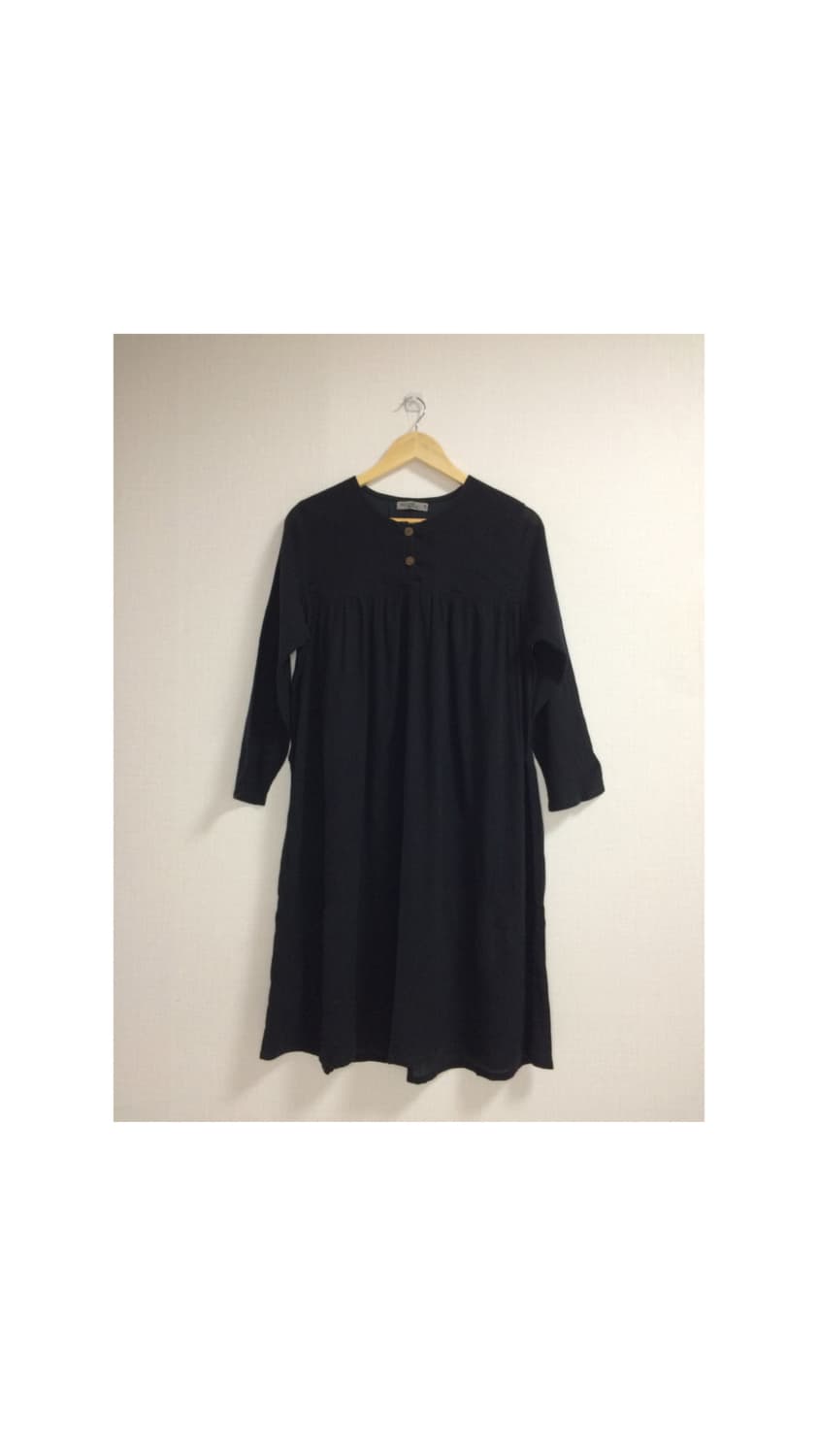 빈티지 블랙 리넨 미디 원피스 상품이미지1