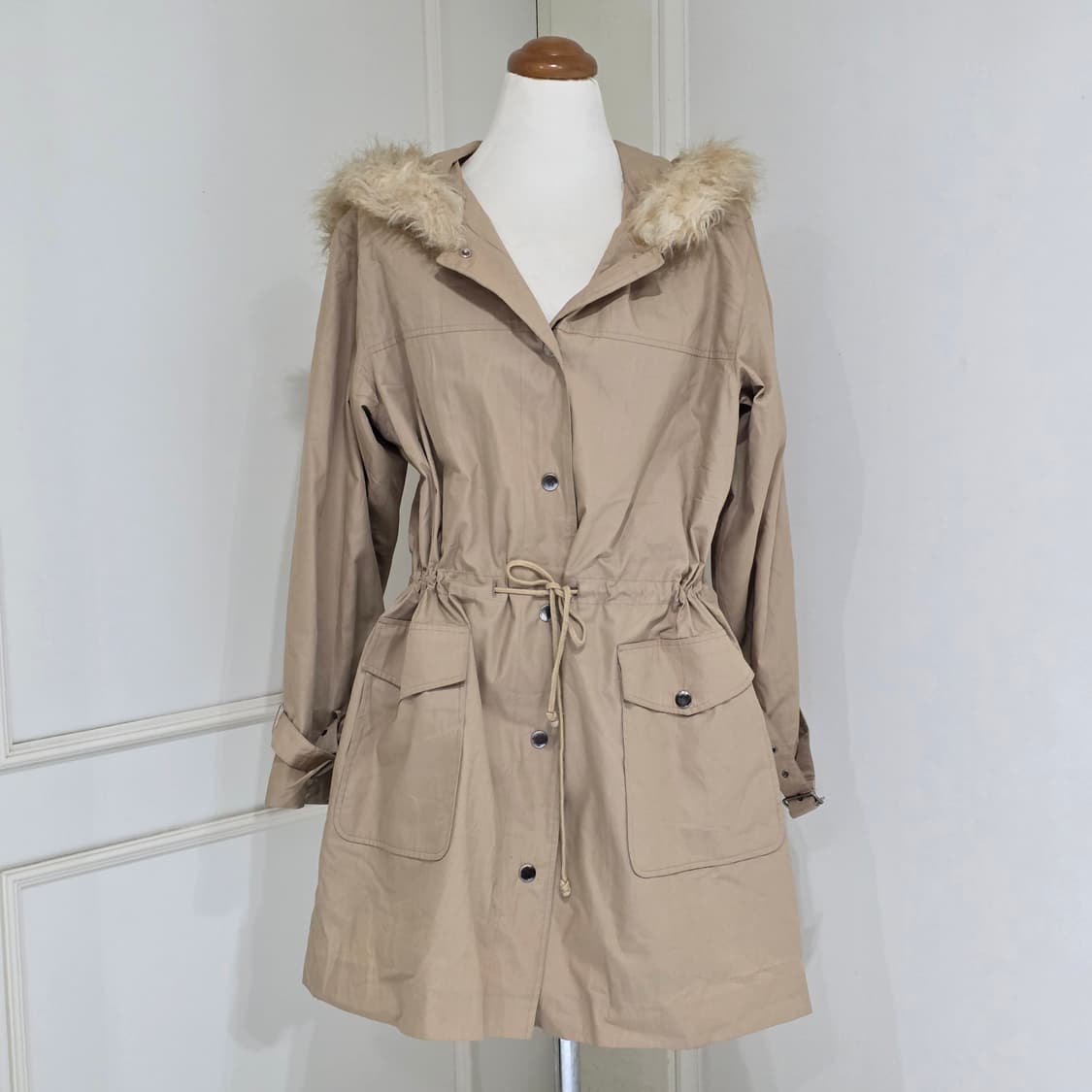 일본빈티지) 베이지브라운 모리걸 y2k 대대장 호피안감 후드퍼 야상점퍼 상품이미지2