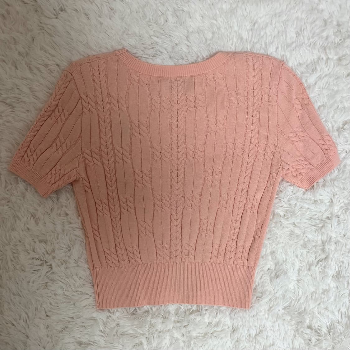 키르시 스몰 체리 케이블 크롭 숏 슬리브 니트 [살몬] 상품이미지3