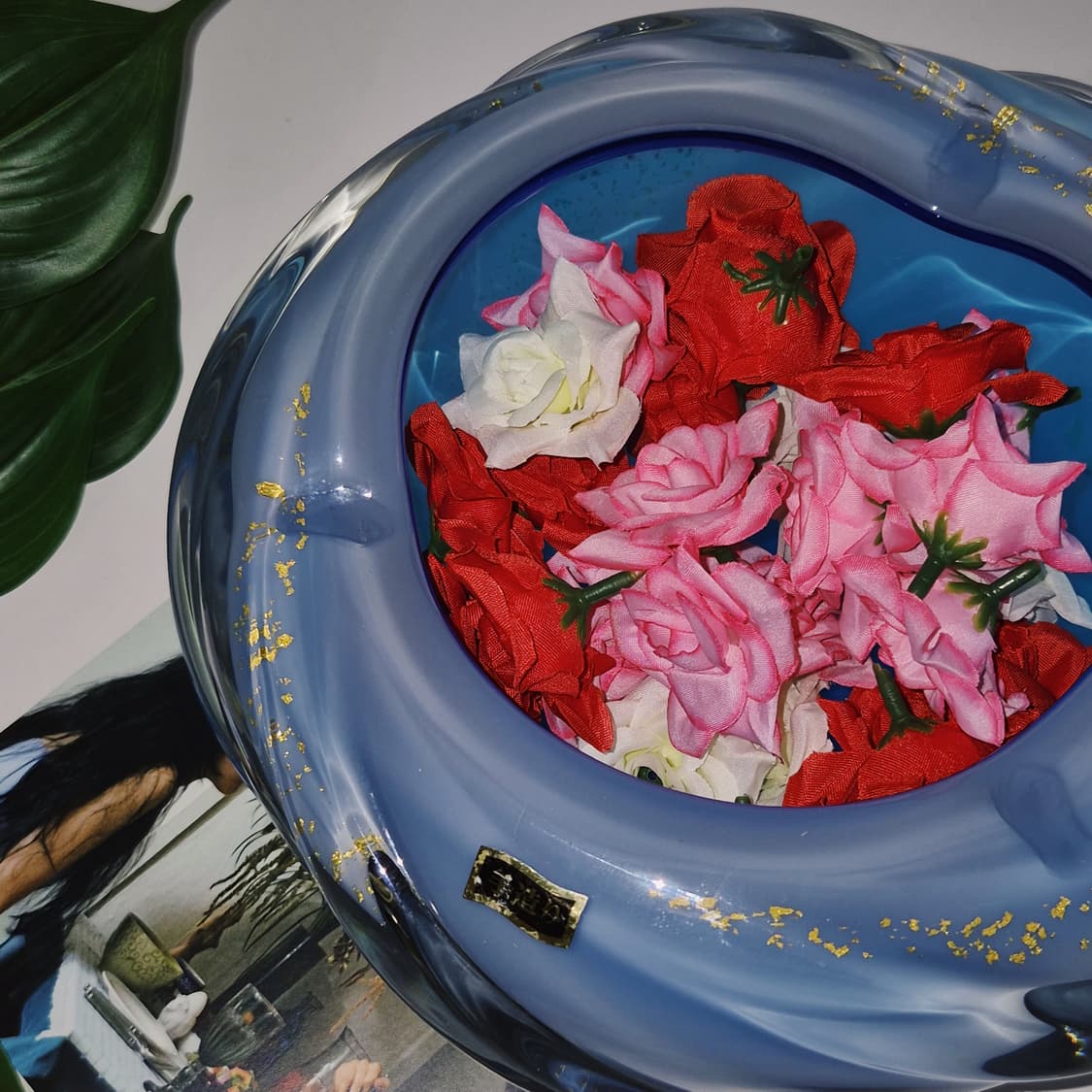 80s 이와츠 핸드블로운 스윌 아쿠아 금박 화병 상품이미지9