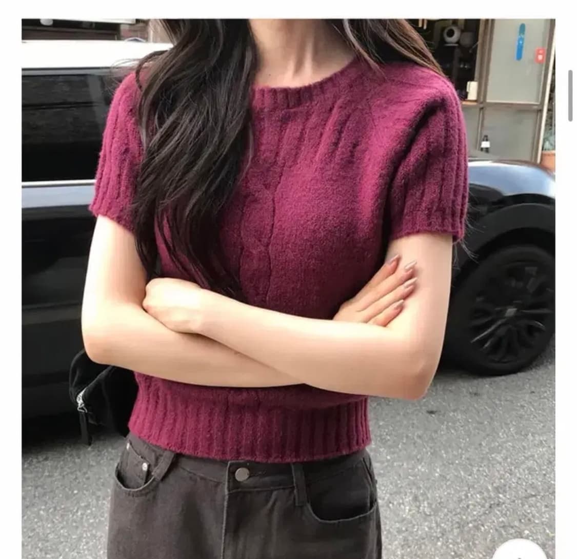 Nearwear 니어웨어 꽈배기 반팔니트 퍼플 상품이미지2