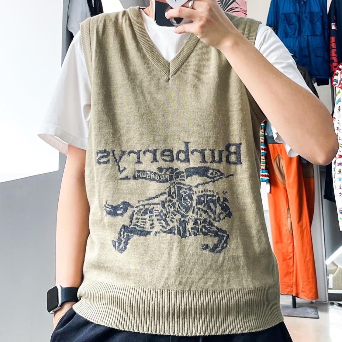 버버리 90s 오리지널 기마 로고 니트 베스트 상품이미지1