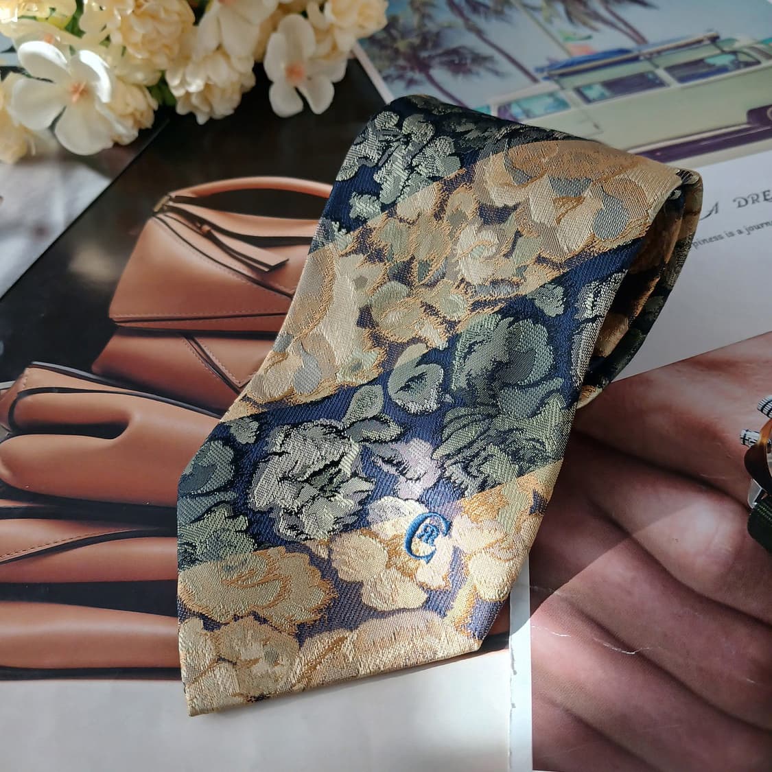 세루티 실크 그린 플라워 자카드 넥타이 9.3cm A등급 A19224
 상품이미지1