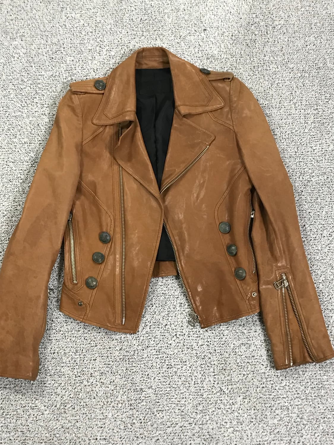 System Cropped Brown Leather Jacket 상품이미지2