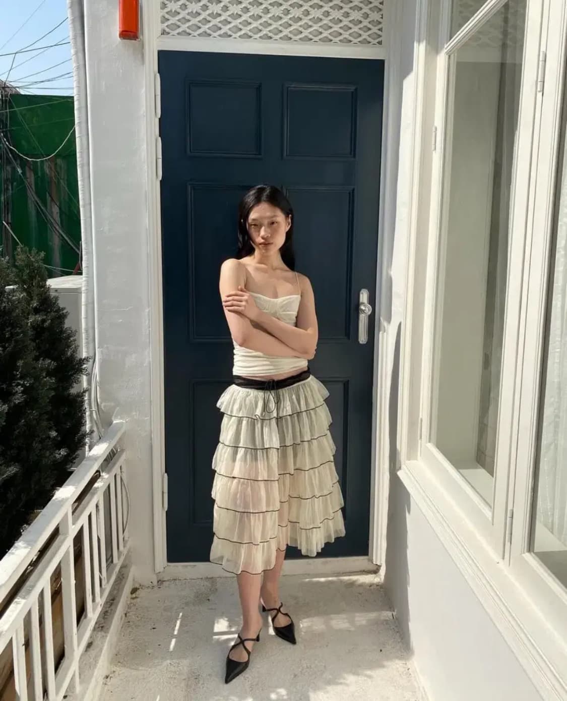 루즈슬립오버 누아르 티어드 스커트 (크림) 상품이미지1