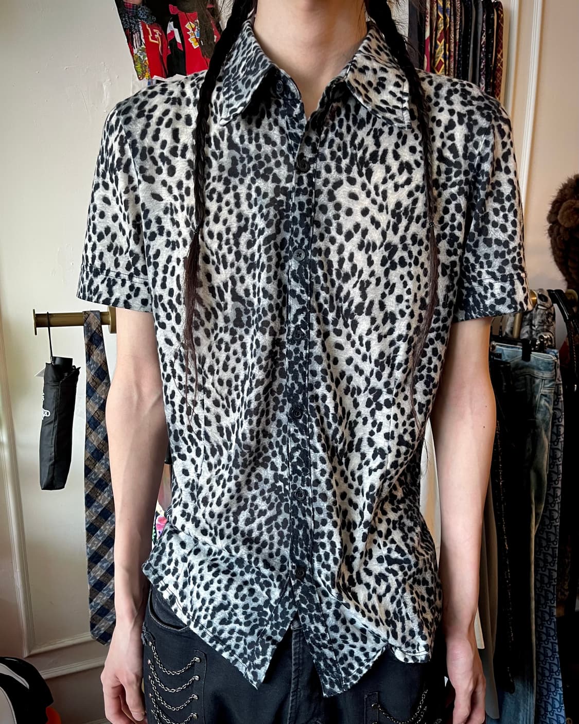 NO ID Stitch Lettering 1/2 Leopard Shirt 상품이미지3