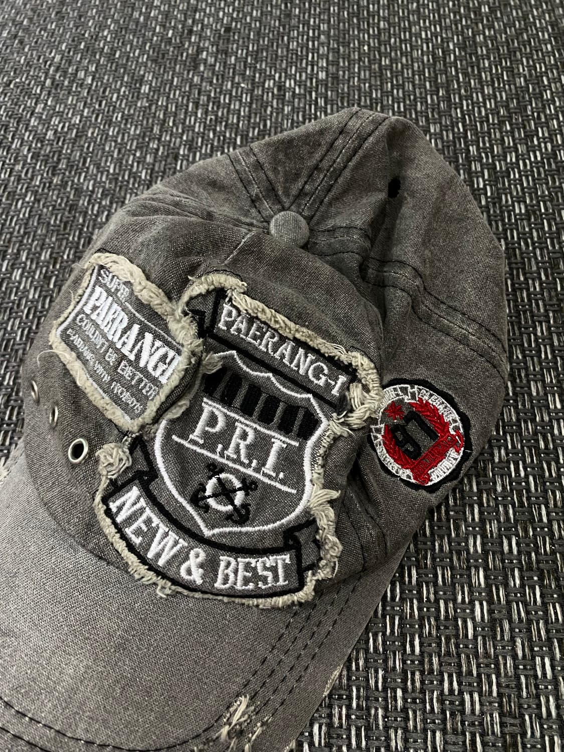 Y2K Grunge Patch Detail Grey cap 상품이미지3