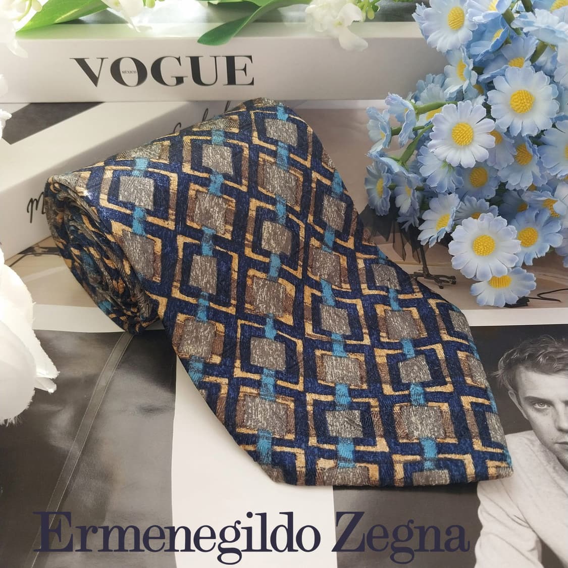 에르메네질도 제냐 실크 그레이 패턴 넥타이 9.9cm A+등급 K1818 상품이미지2