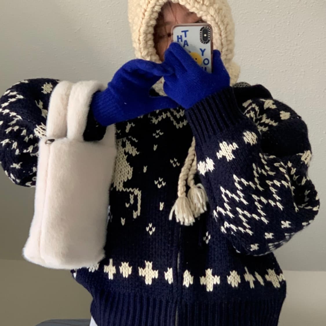 노르딕 사슴 후드집업 니트 연말 겨울 여행룩 새상품 상품이미지2