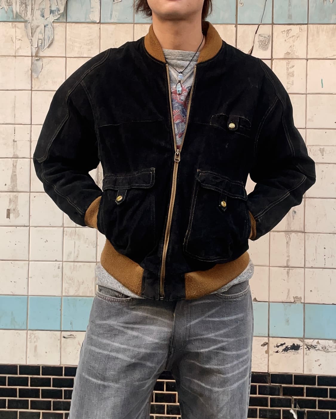 빈티지 스웨이드금장  봄버자켓 상품이미지2