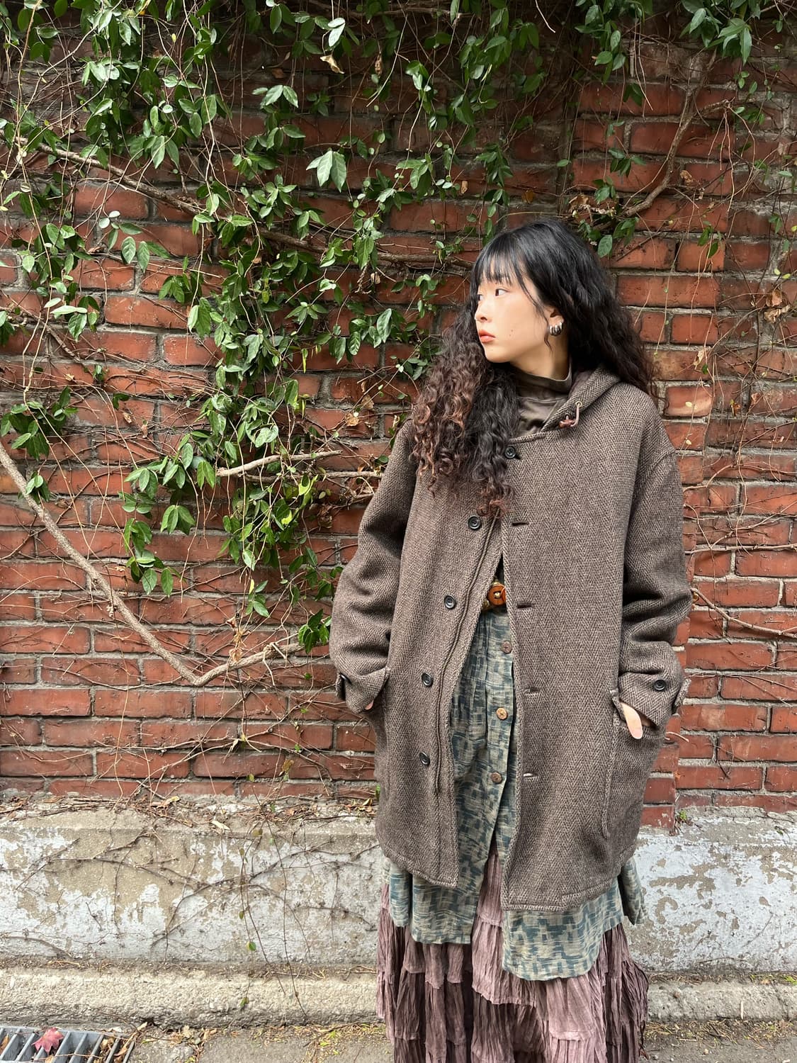 다크 브라운 오버 핏 후드 코트 상품이미지4