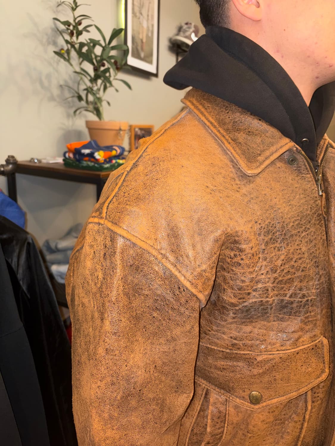 90’s Japanese cow-leather aged bomber  상품이미지5