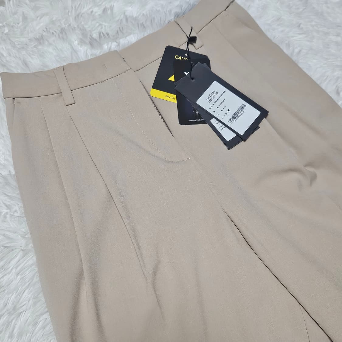 우먼즈 라이트웨이트 하이 웨이스트 와이드 히든 밴딩 슬랙스 [베이지] 상품이미지2