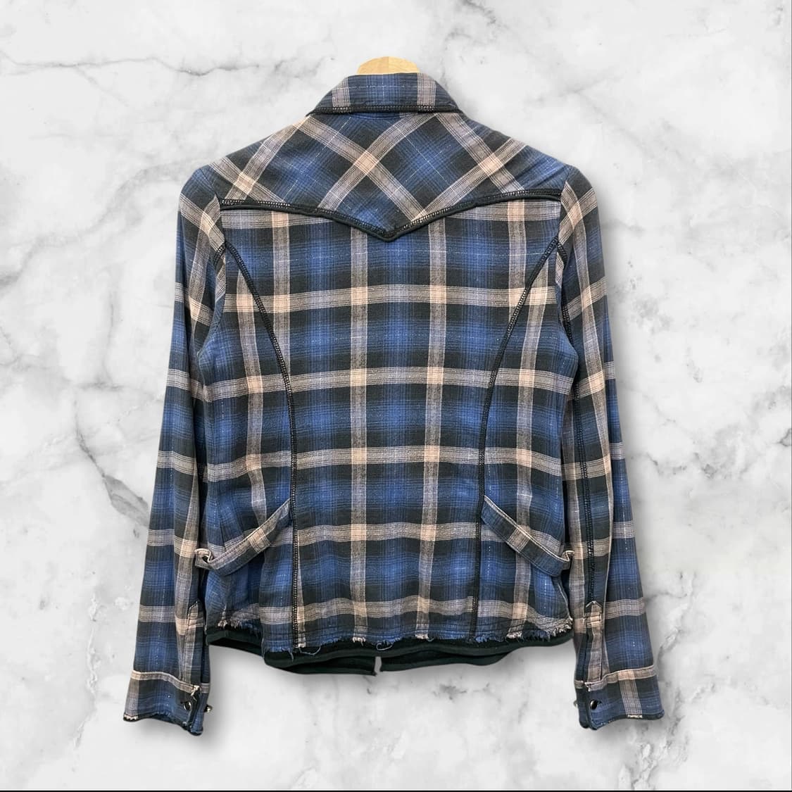 빈티지 네이비블루 체크 y2k 웨스턴 긴팔 셔츠 85 상품이미지2