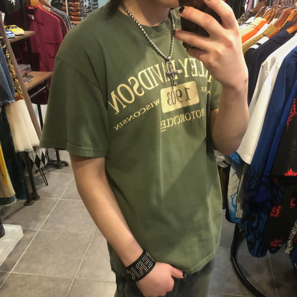 [NO.9] 할리데이비슨 y2k 올리브 반팔 티셔츠 상품이미지2