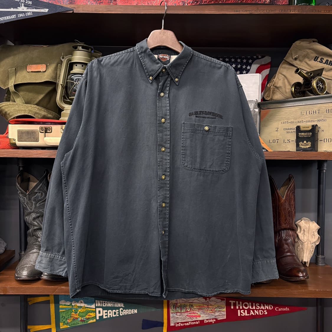 90s 할리데이비슨 모터사이클 캐주얼 버튼다운 워크셔츠 N458 상품이미지1