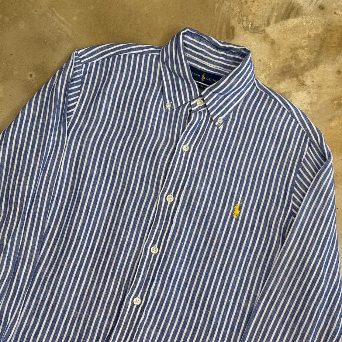 XS 폴로랄프로렌 블루 스트라이프 린넨 셔츠 상품이미지1