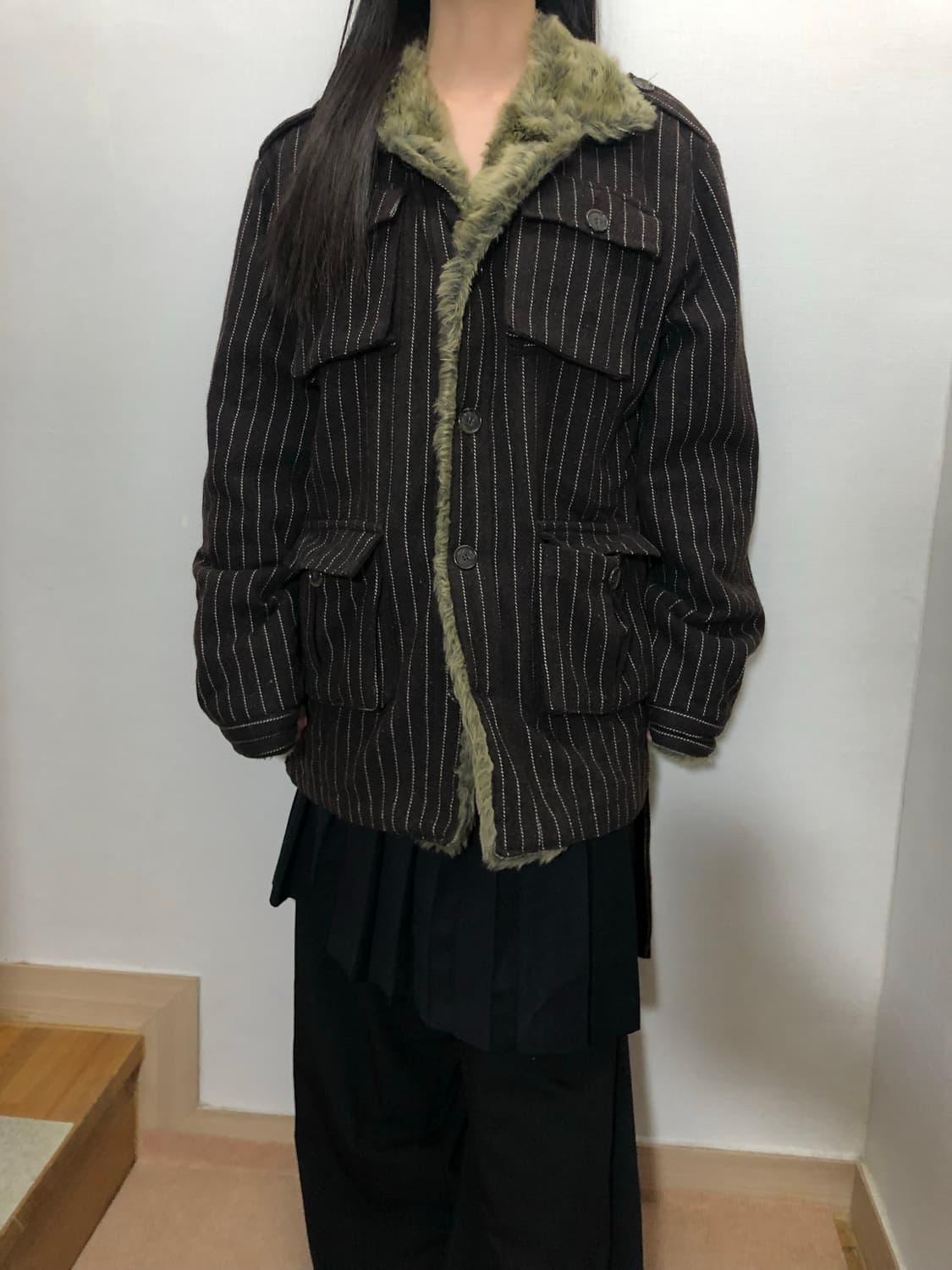 빈티지 브라운 스트라이프 울 자켓 상품이미지5