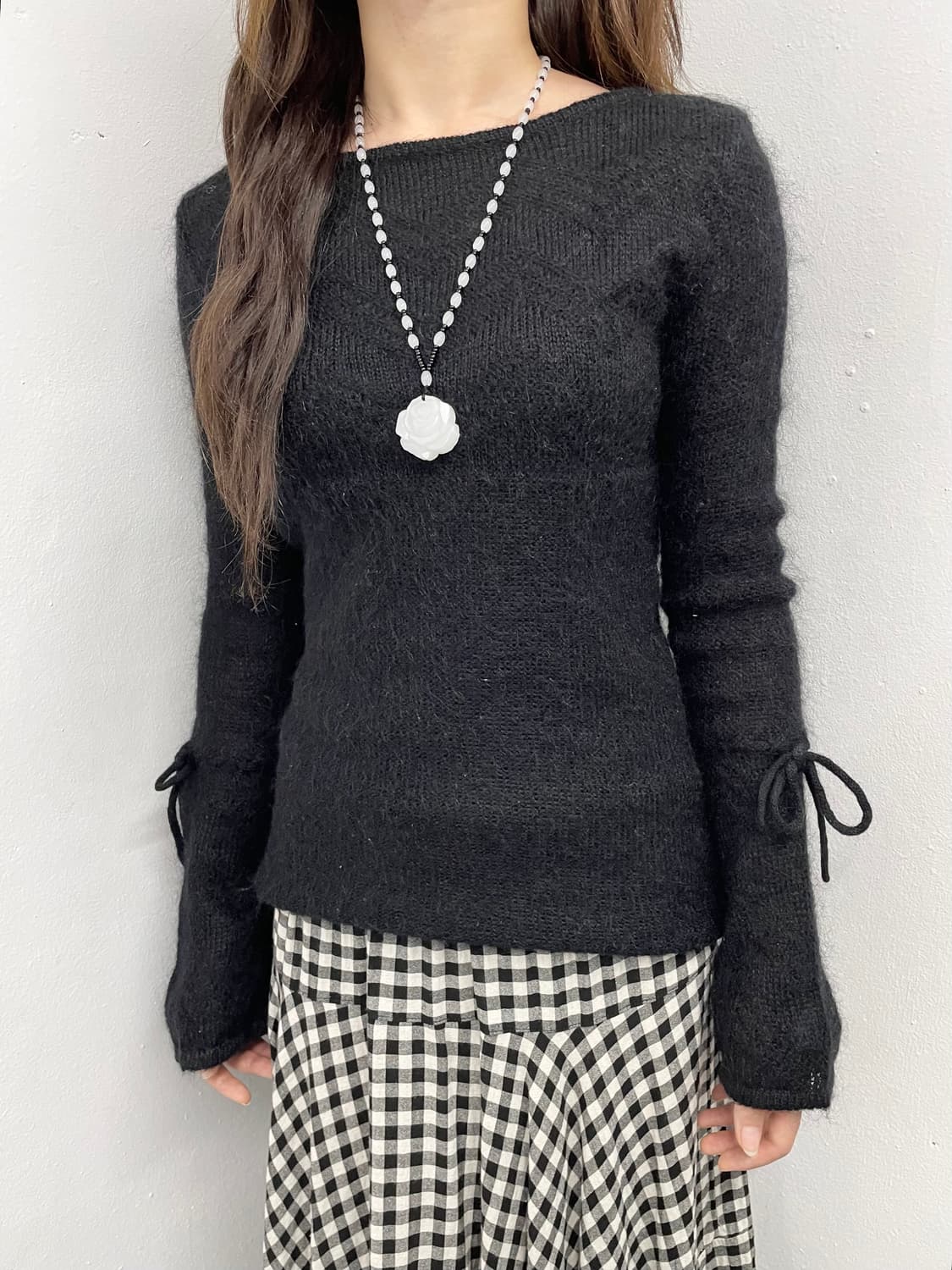 모헤어 블랙 리본 니트탑 상품이미지4