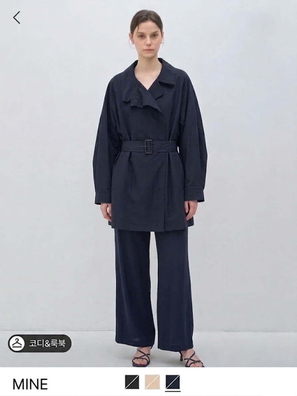 한섬 마인 실크배색 트렌치자켓 44 55 가오리핏 네이비 상품이미지1