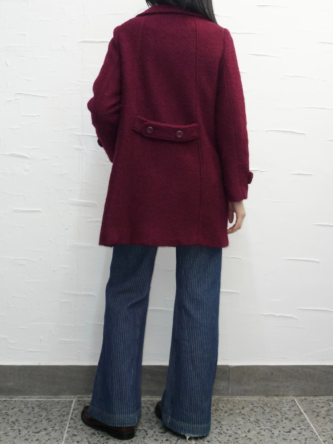 Burgundy curved collar coat 상품이미지4