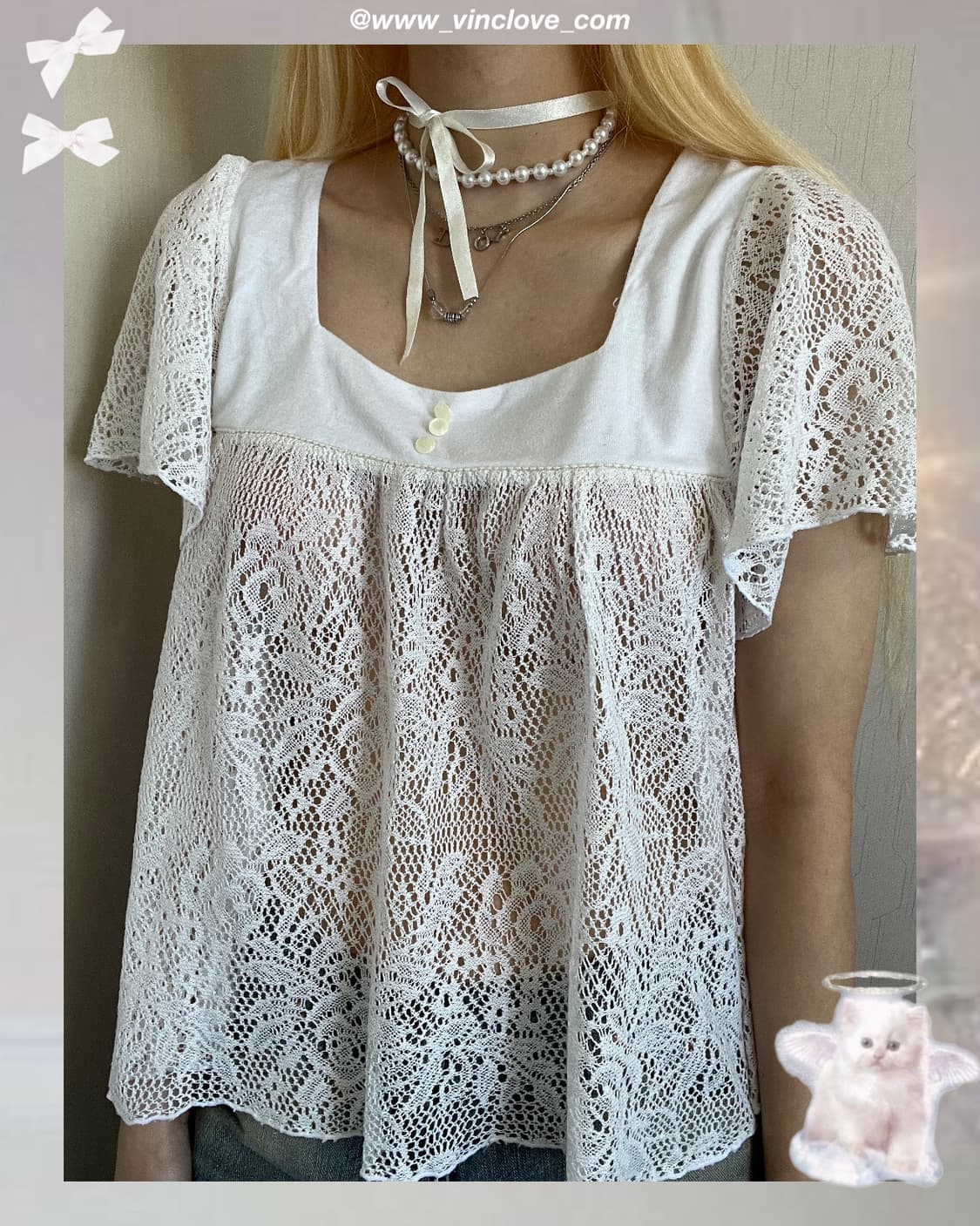 ೀ 시스루 레이스 반팔 ೀ 상품이미지2