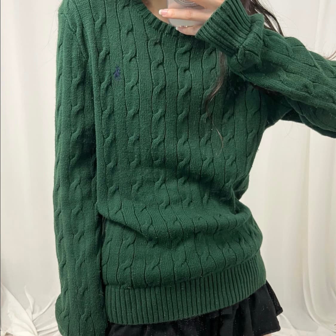 Polo dark green cable knit 상품이미지3