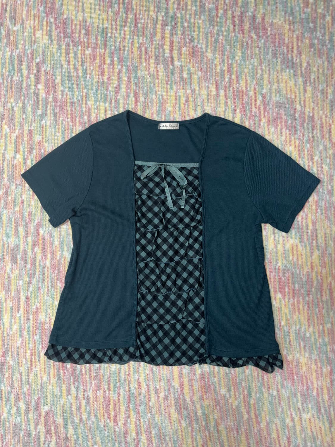 청록 체크 레이어드 블라우스 상품이미지6