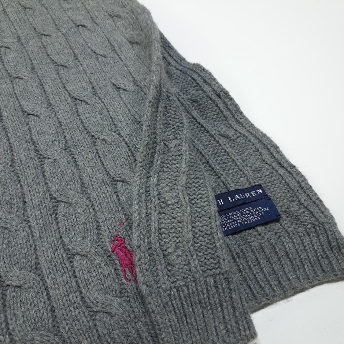 MX402 폴로 코튼울 케이블니트 핑크포니 그레이 머플러 목도리 상품이미지6