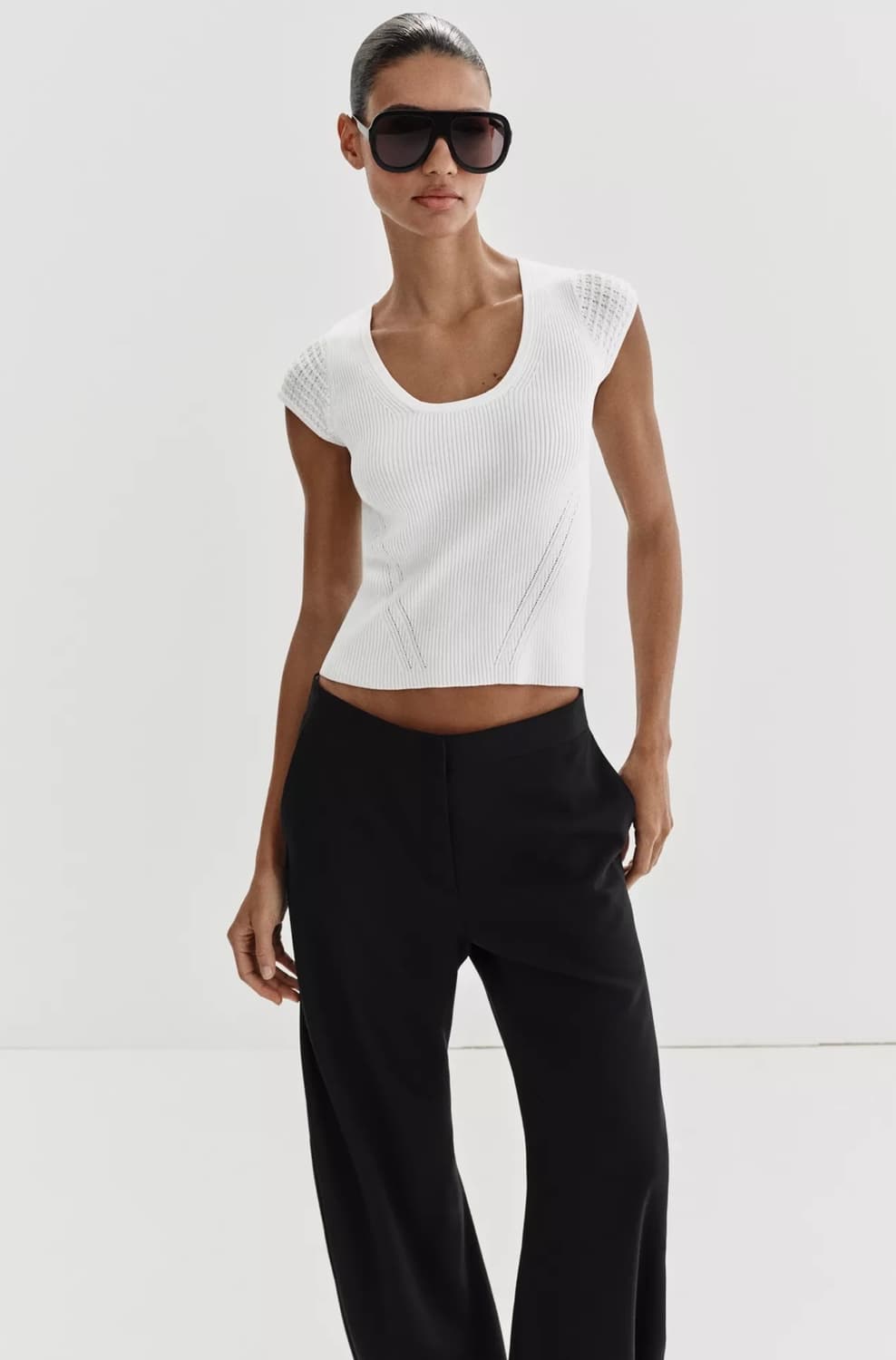 ZARA 자라 콤비 슬리브 니트 탑 화이트 상품이미지1